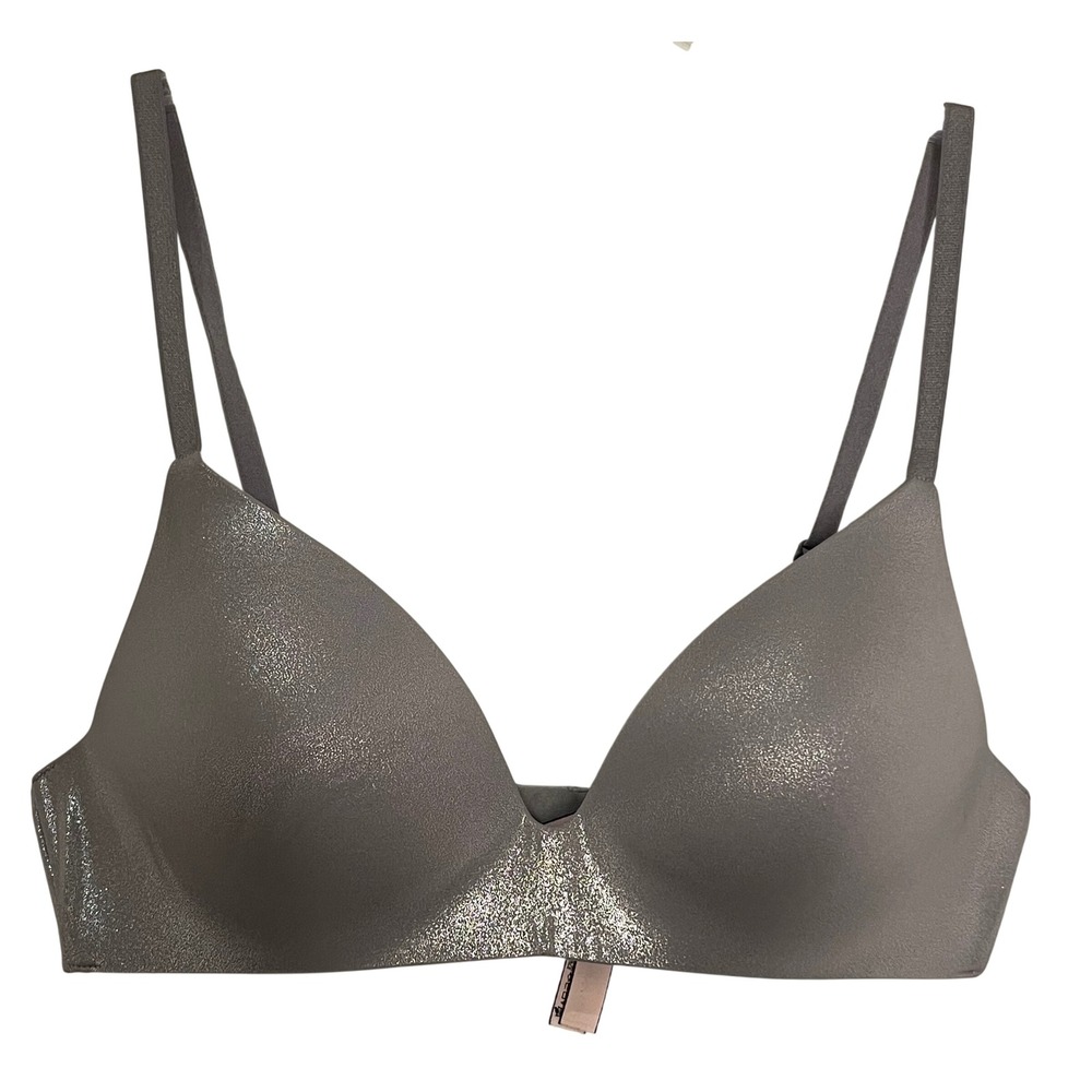 Victoria's Secret Wireless Bra 36B Silver Metallic Shimmer Padded No-Wire